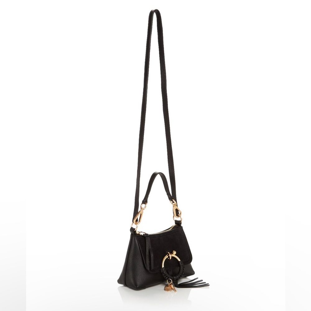 See By Chloe Black Leather and Suede Crossbody with Gold Ring Accent - Picture 3 of 11